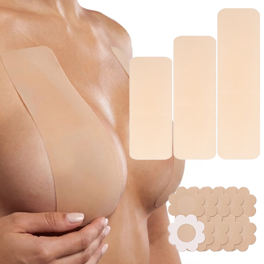 Silicone Bra Adhesive - เทปซิลิโคนยกกระชับหน้าอกแบบสำเร็จรูป 6 ชิ้น ใช้ซ้ำได้ แผ่นยกกระชับทรวงอกแบบใส มองไม่เห็น