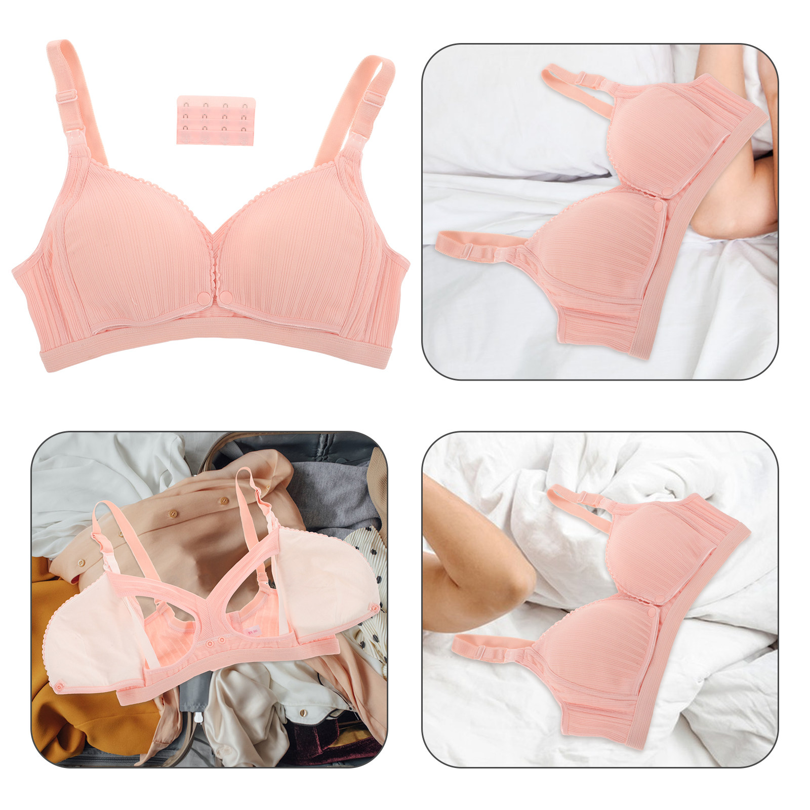 Nursing Bra Sleep - บราให้นมไร้สาย สีชมพู ไซส์ 38 85 แบบมีซิปคู่